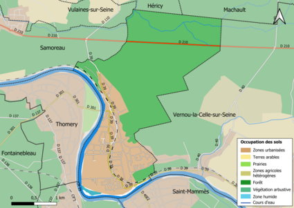 Carte des infrastructures et de l'occupation des sols en 2018 (CLC) de la commune.