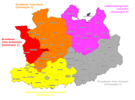 De provincie Antwerpen is verdeeld in vijf hulpverleningszones.