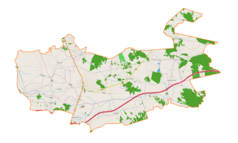 Mapa konturowa gminy Lisia Góra, po prawej nieco na dole znajduje się punkt z opisem „Katary”