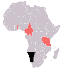 德属西南非洲(黑色)与其他德国非洲殖民地(红色)