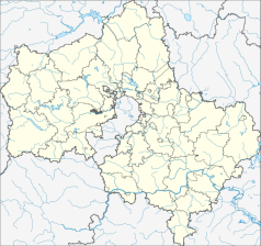 Mapa konturowa obwodu moskiewskiego, na dole znajduje się punkt z opisem „Puszczino”