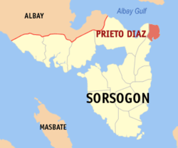 Mapa de Sorsogon con Prieto Diaz resaltado