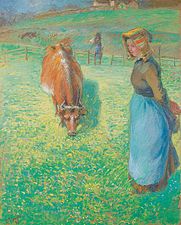 Camille Pissarro, Chłopka pilnująca krowy, 1883