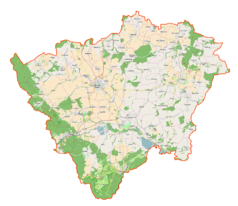 Mapa konturowa powiatu ząbkowickiego, po prawej znajduje się punkt z opisem „Dębowiec”