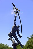 Unisphere reflecting pool,(1963) The Rocketman, as the park workers call him. Bronze, Flushing Meadows–Corona Park