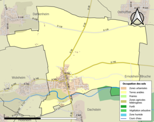 Carte en couleurs présentant l'occupation des sols.