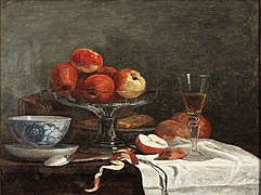 Nature Morte A La Pomme, Tasse, Cuillère Et Verre è Vin, um 1853–1856