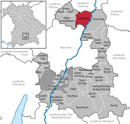 Läget för Garching bei München i Landkreis München