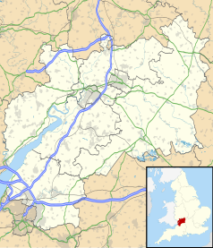 Mapa konturowa Gloucestershire, blisko centrum na dole znajduje się punkt z opisem „Highgrove”