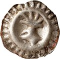 Helmhohlpfennig de Brandeburgo (fin do S. XIV).