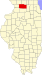 Harta statului Illinois indicând comitatul Ogle