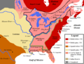 Image 16Map showing British territorial gains following the Treaty of Paris in pink, and Spanish territorial gains after the Treaty of Fontainebleau in yellow. (from History of Oklahoma)