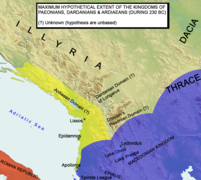 PAEONIAN ARDIAEAN (ILLYRIAN) DARDANIAN KINGDOMS EXTENT DURING 230 BC.png