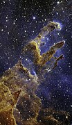 Third place: Young stars form in 'The Pillars of Creation' as seen by the James Webb Space Telescope’s near-infrared camera 帰属: NASA, ESA, CSA, STScI; image processing by Joseph DePasquale (STScI), Anton M. Koekemoer (STScI), Alyssa Pagan (STScI) (public domain)