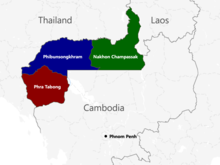 la province de Phra Tabong, comprend approximativement la province actuelle de Battambang et Pailin; celle de Phibunsongram, Banteay Meanchey, Oddar Meanchey et le nord de celle de Siem reap; celle de Nakhon Champassak celle de Preah Vihear et le sud ouest du Laos.