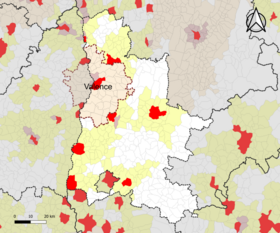 Localisation de l'aire d'attraction de Valence dans le département de la Drôme.