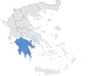 Localização do Peloponeso na Grécia