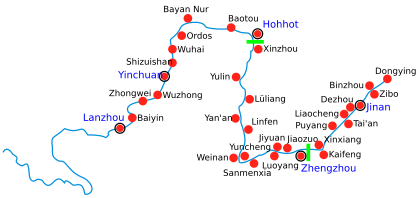 Major cities along the Yellow River