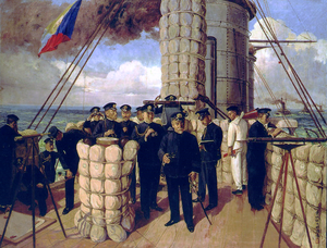 Admiral Tōgō on the bridge of Mikasa