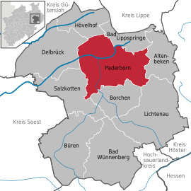 Poloha mesta Paderborn v rámci okresu Paderborn