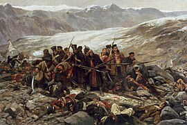 La resistencia de los últimos soldados británicos en la batalla de Gandamak (obra de William Barnes Wollen)