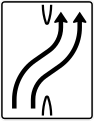 Zeichen 501-21 Überleitungstafel; Darstellung ohne Gegenverkehr: zweistreifig nach rechts