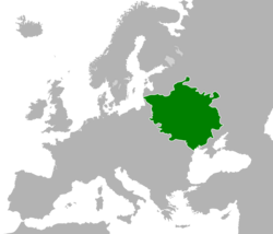 The Grand Duchy o Lithuanie at the hicht o its pouer in the 15t century, superimponed on modern borders