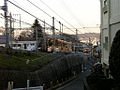 The Ikoma Mountain, Japan funicular cars passing midway.