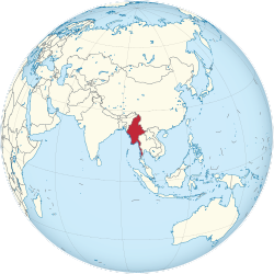 Myanmar on the globe (Myanmar centered)