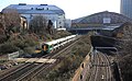 Lillie Bridge Depot shed to the right against Earls Court Exhibition Centre