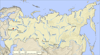 El Volga en un mapa de Rusia