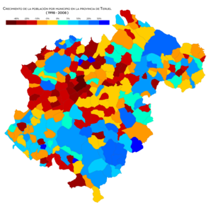 Crecimiento de población por municipio entre 1998 y 2008