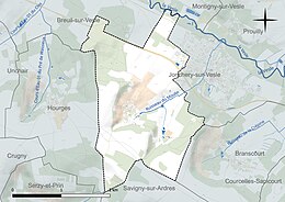 Carte en couleur présentant le réseau hydrographique de la commune