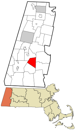 蒂林厄姆在伯克夏縣及麻薩諸塞州的位置（以紅色標示）