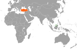 Haritada gösterilen yerlerde Brunei ve Turkey