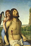 Antonello da Messina, Die Gestorewe Christus ondersteun deur 'n Engel, ongeveer 1475