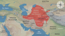 étendue du royaume gréco-bactrien vers 180 Plantilla:Av JC à l'époque de son apogée territorial