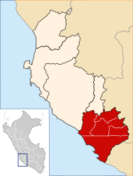 Pozicija provincije na karti Deparmana Ica
