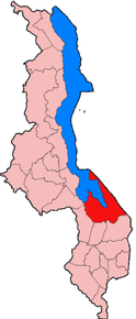 Harta districtului Mangochi în cadrul statului Malawi