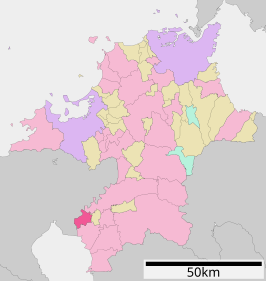 Situering van Okawa in de prefectuur Fukuoka