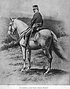 General Barrios en ejercicio militares en el campo de marte el 28 de junio de 1896. Primera instantánea que se tomó en Guatemala. Fotografía de Alberto G. Valdeavellano.