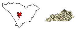 Location of Campbellsville in Taylor County, Kentucky.