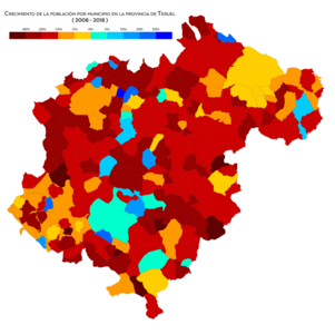 Crecimiento de población por municipio entre 2008 y 2018