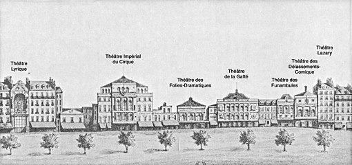 タンプル大通り界隈の劇場群, 1862年頃[11]