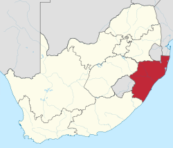 KwaZulu-Natal Etelä-Afrikan kartalla