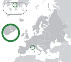 Ibùdó ilẹ̀  Mónakò  (green) on the European continent  (dark grey)  —  [Legend]
