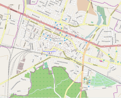 Mapa konturowa Mińska Mazowieckiego, na dole po lewej znajduje się punkt z opisem „ZNTK MM”