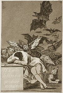 Giấc ngủ về lý trí sinh ra quái vật (El sueño de la razón produce monstruos, 1799) của Francisco Goya