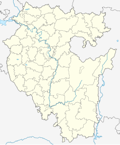 Mapa konturowa Baszkortostanu, blisko centrum na dole znajduje się punkt z opisem „Saławat”