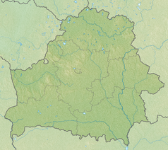 Mapa konturowa Białorusi, w centrum znajduje się punkt z opisem „źródło”, natomiast blisko centrum na lewo znajduje się punkt z opisem „ujście”